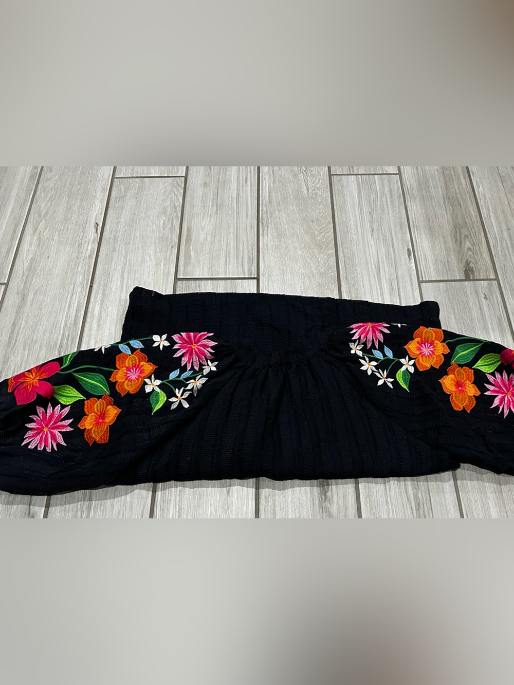 THML Navy Peasant Top with Bright Floral Embroidered Sleeves - Picture 5 of 10